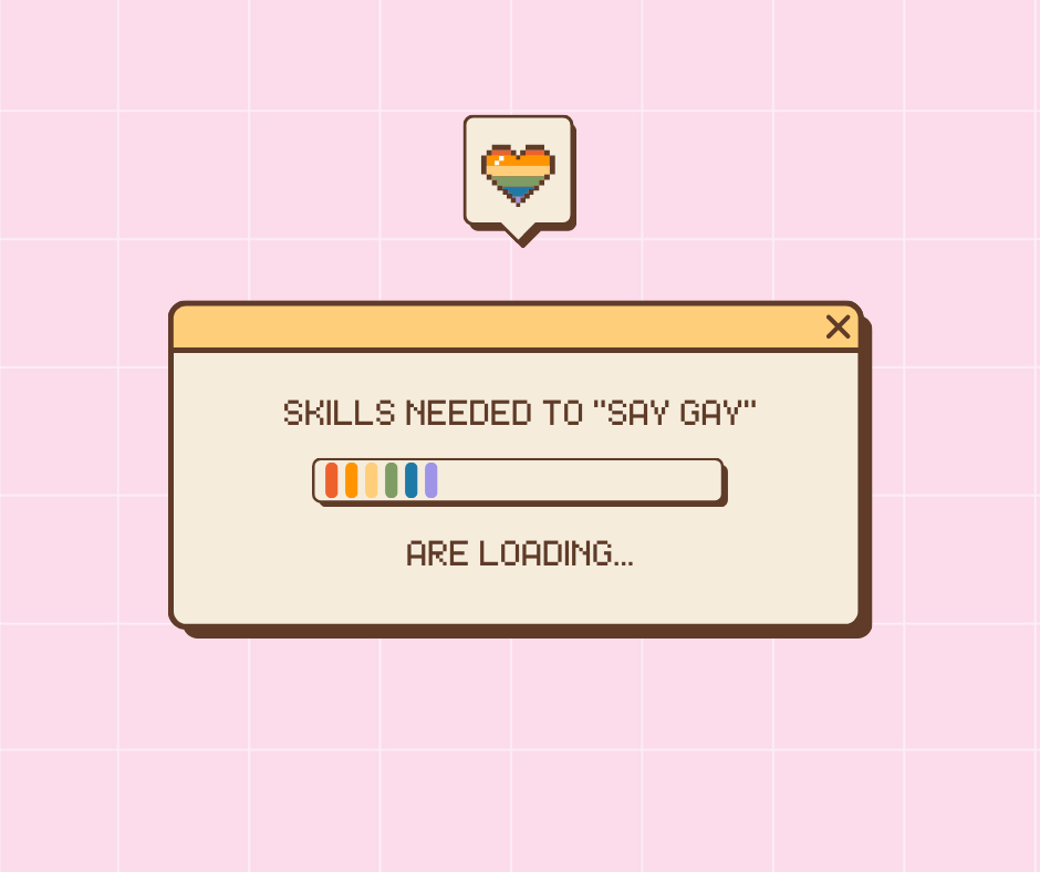 Loading bar in retro format with rainbow bar partially loaded. Beige box with pink background. 